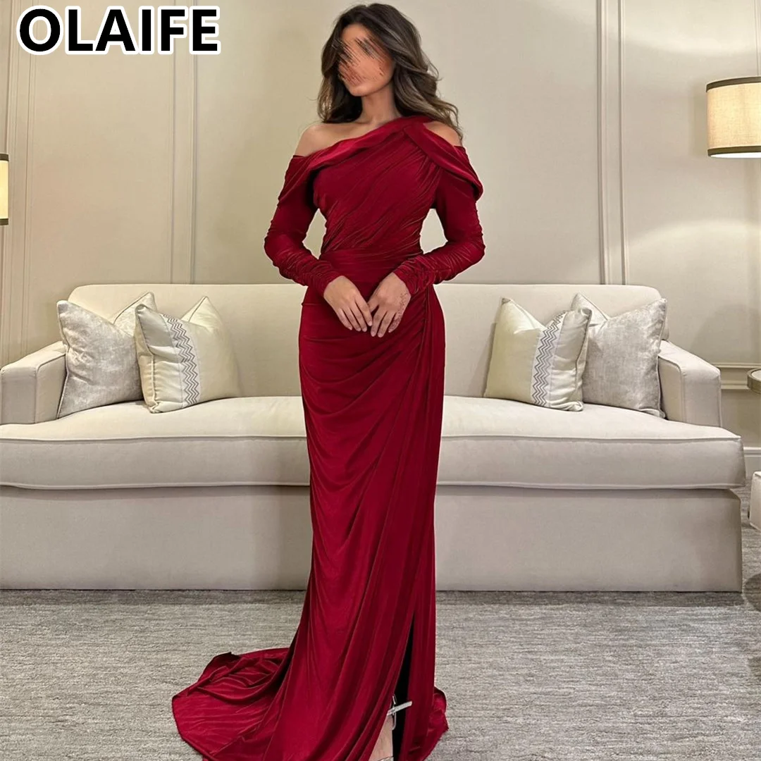 

Long Sleeve Evening Dresses vestidos de fiesta Red Elegant Prom Dress Simple Party Gowns 2024 فساتين للمناسبات الرسمية