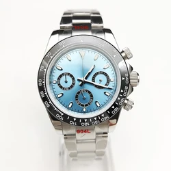 20 farbe Business 39mm Quarzuhr männer Timing Sapphire Kristall VK63 Bewegung Kalender Luminous Blau Zifferblatt Edelstahl stra