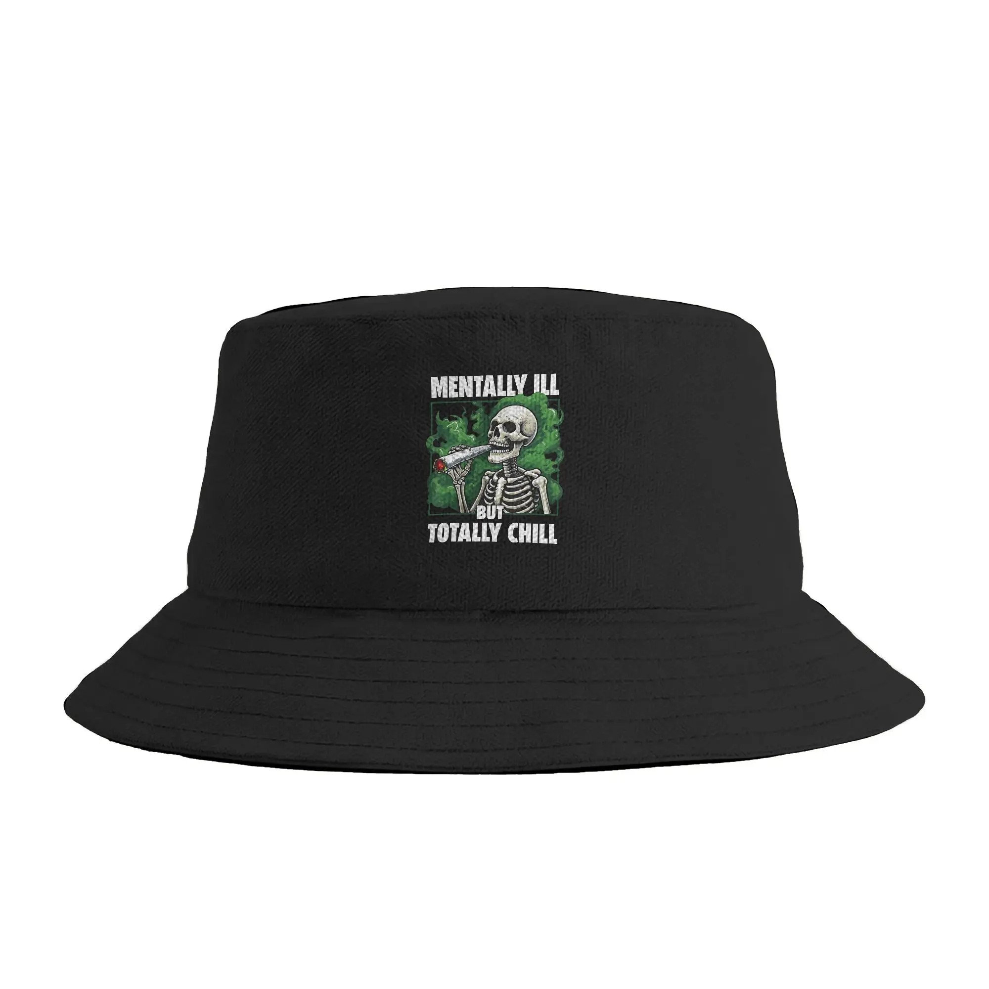 Mentally Ill But Totally Chill Skeleton Smoking Bucket Hat For Unisex  Fisherman Hats Casual Fishing Caps Personality  Sun Hats
