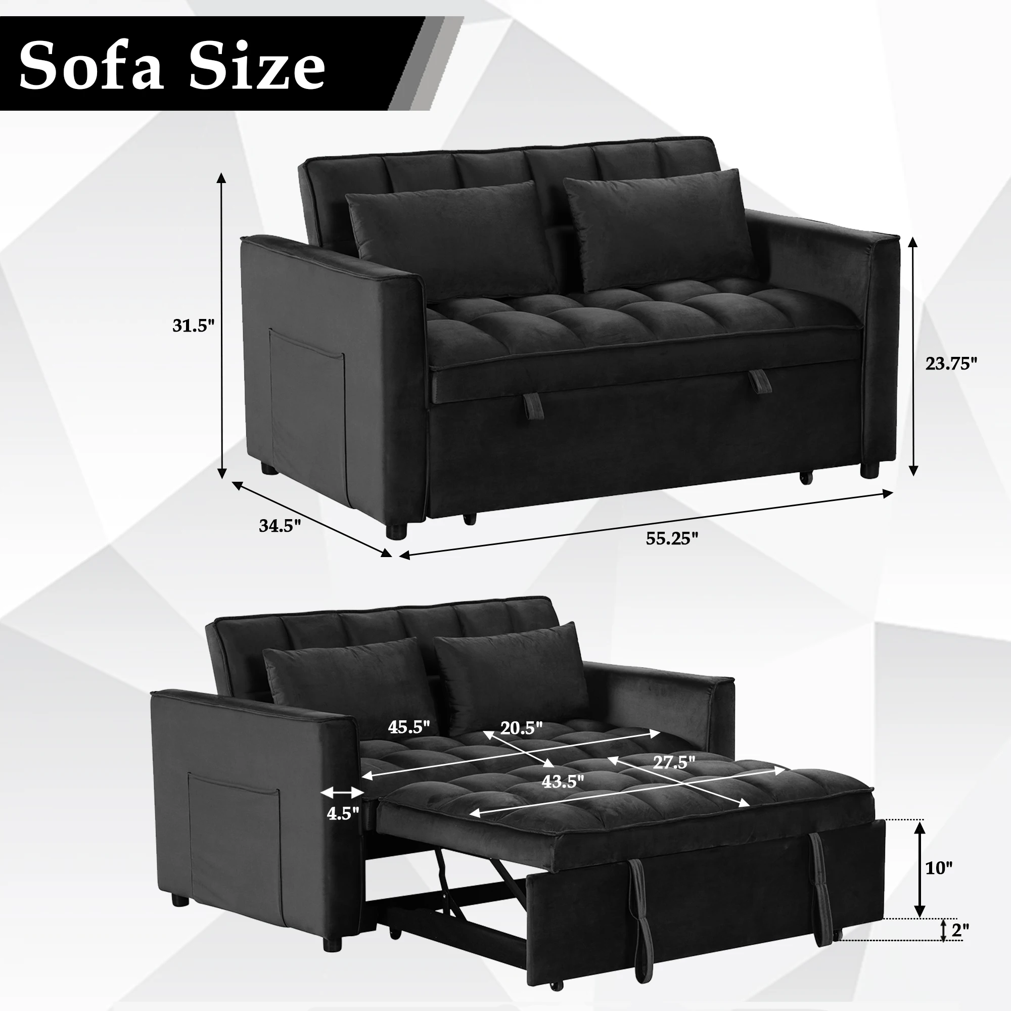 3-w-1 wielofunkcyjna nowoczesna Sofa wygodna podwójna Sofa z poduszkami