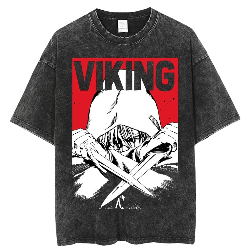 

VINLAND SAGA Manga Print T Shirt Men Women Washed Cotton T-shirt Harajuku Street Men's Clothing Summer Casual Short Sleeve Tees