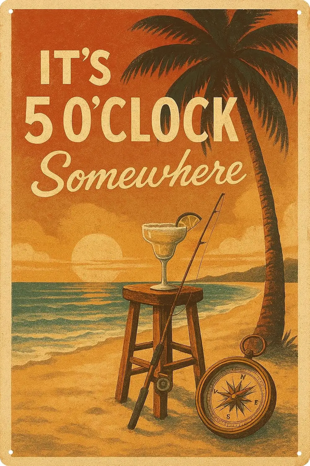 It;s 5 O;Clock Somewhere Metal Signs for Home Bar, Tiki Bar Wall Decor | Vintage Man Cave Bar Signs for Outside, Beach Bar Decor