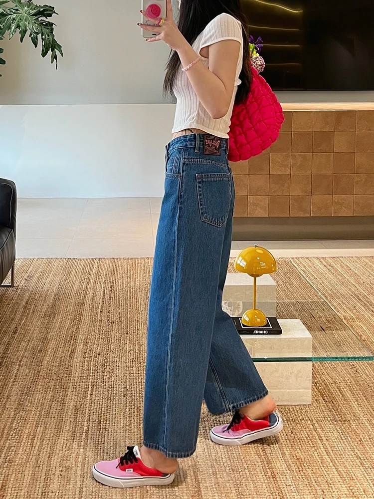 

High Waist Wide Leg Blue Jeans Women's Straight Cut Non-Stretch Nine-Piece Knife Pants Spring 2026 New Style Commute Wind