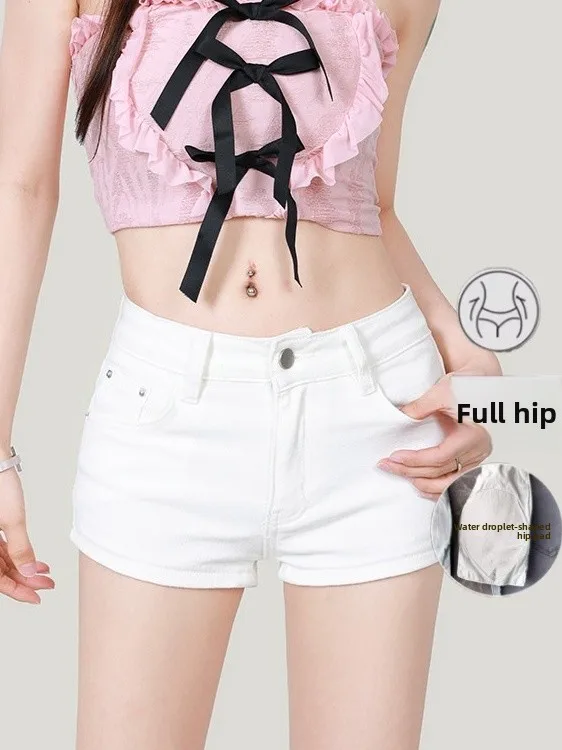 

High Waist Slimming Elastic Denim Shorts Women's Summer 2026 New Style White Flattering Straight Leg Hot Pants