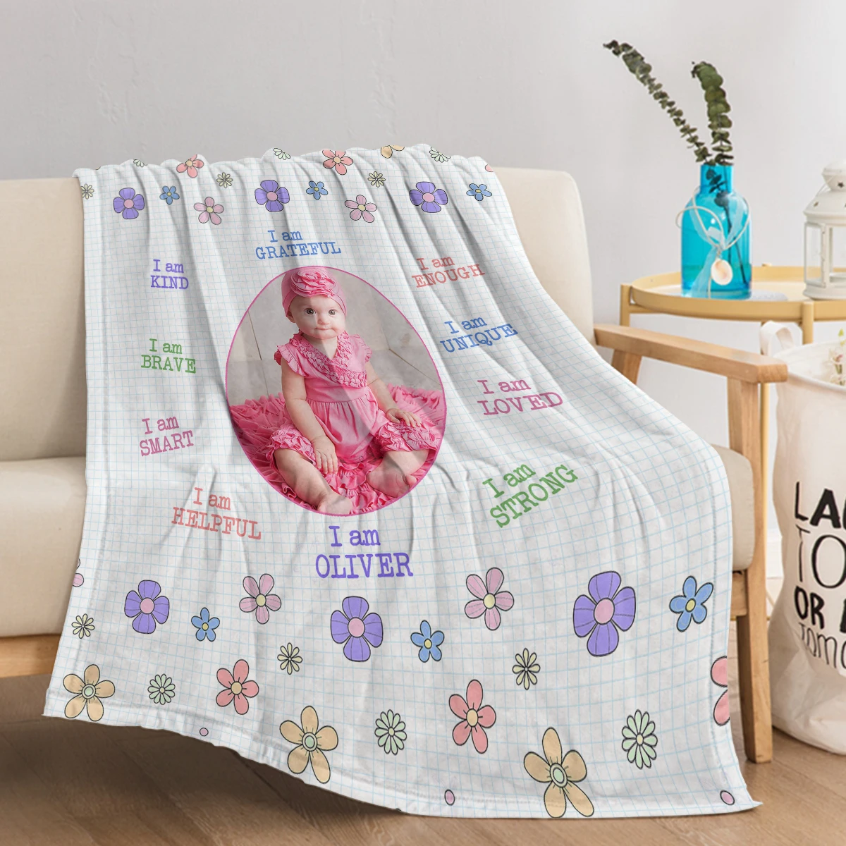 Cute Bay with Advantages Printed Around Flannel Throw Blanket Nice Gift for Christmas Birthday Soft Blanket for Sofa Bedroom