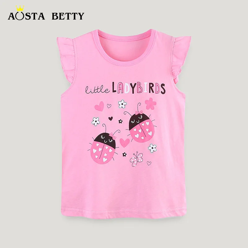 

2024Summer New Girls FashionTT-shirt Girls' Cartoon Printed round Neck Top Baby Cotton SweatshirtAosd