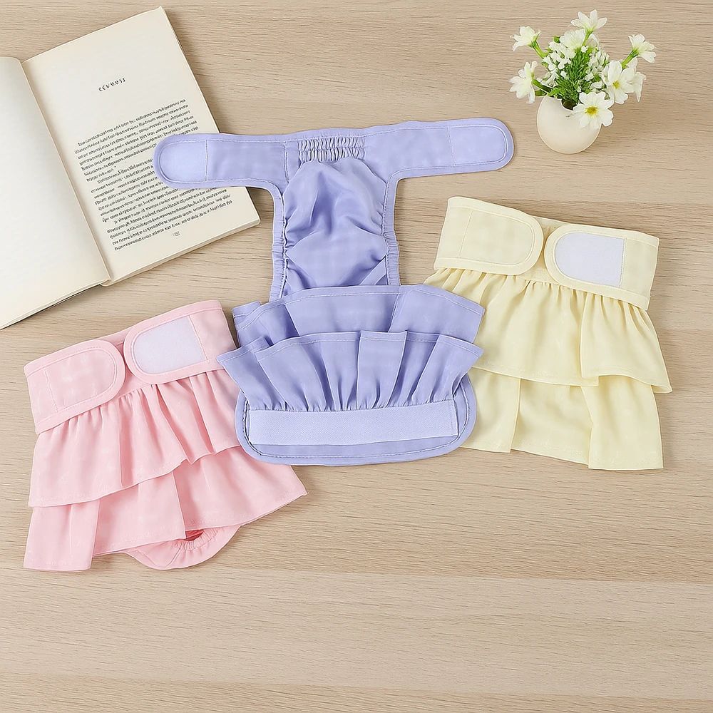 3pcs Washable Female Dog Diaper Skirt Dress Short Underware Belly Bands Reusable Pet Panties Sanitary Pant Diapers Easy To Clean view 3