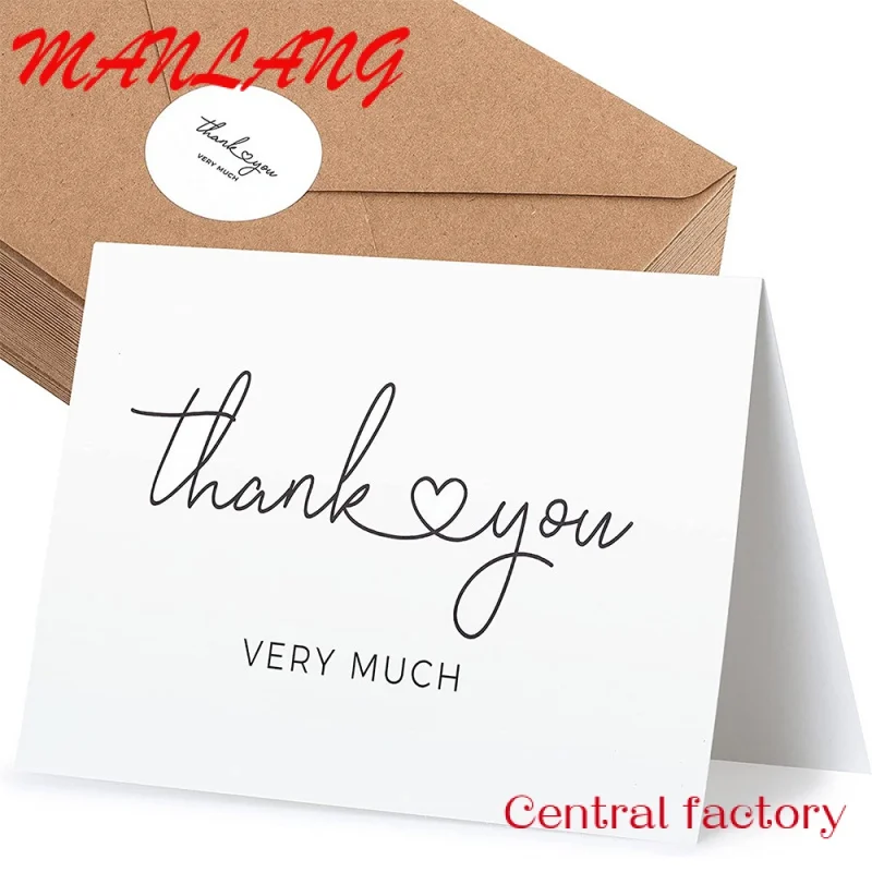 Custom  4x6 Inch Minimalist Design Folded Wedding Blank Thank You Cards with Kraft Envelopes and Matching Stickers