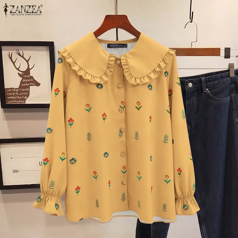 

ZANZEA Bohemian Floral Print Tops Autumn Fashion Blouse Women Shirts 2026 Spring Long Sleeve Peter Pan Collar Casual Blusas OL