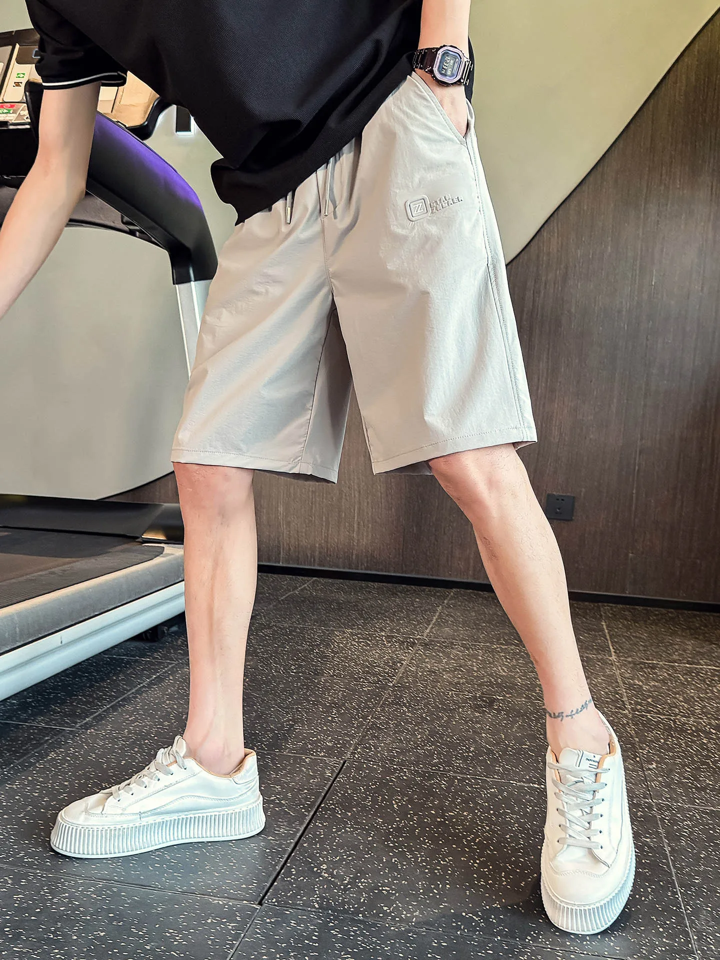 

Ice Silk Men's orts Summer Thin Qui Dry Sport Casual Pants Haome Straight Tube Five-Quarter Length Faionable Youthwear