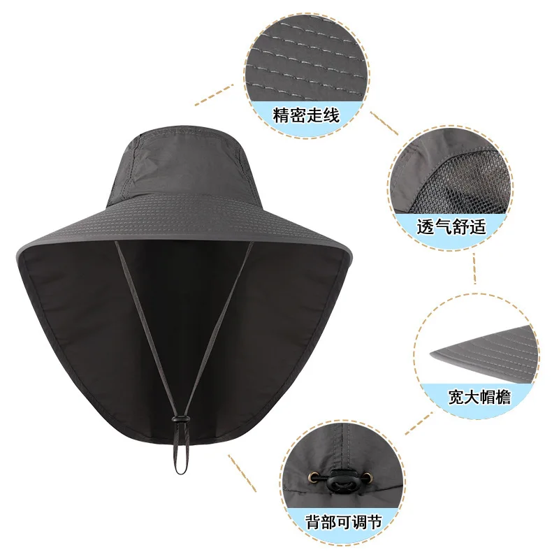 Sombreros de cubo de ala ancha para hombres y mujeres, sombrilla a prueba de agua, protector de cuello de enfriamiento, gorra de Safari, visera de