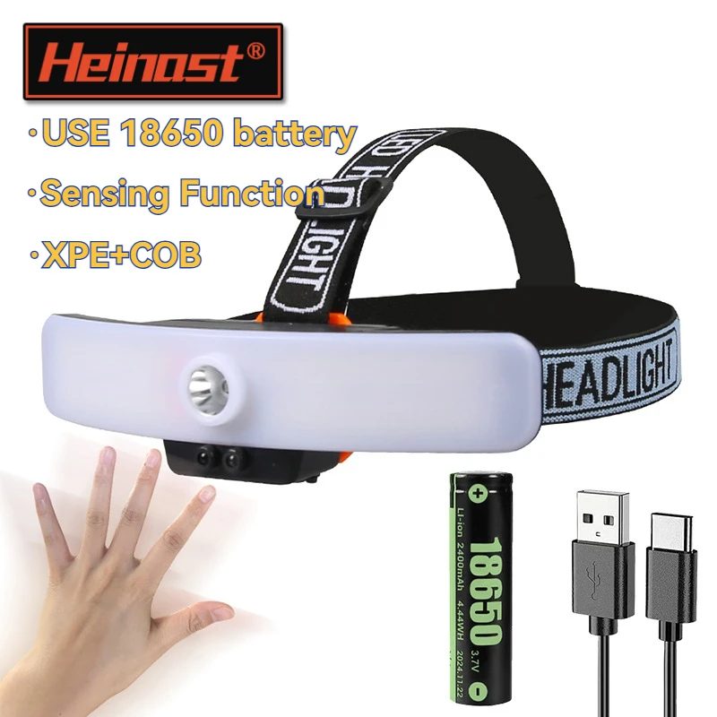 

Мощный светодиодный налобный фонарь с датчиком, USB перезаряжаемая фара, светодиодный налобный фонарь для кемпинга, поисковый свет, налобный фонарик для рыбалки, фонарь