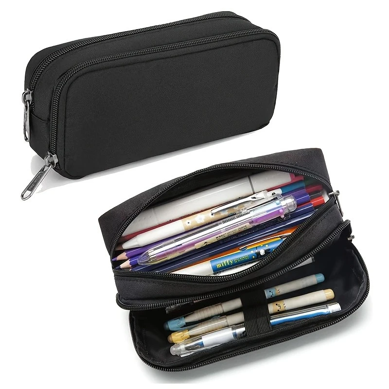 Pencil Case Large Capacity, 2 Compartment Zipper Pen Bag, Simple Stationery Storage for Office School, Lightweight