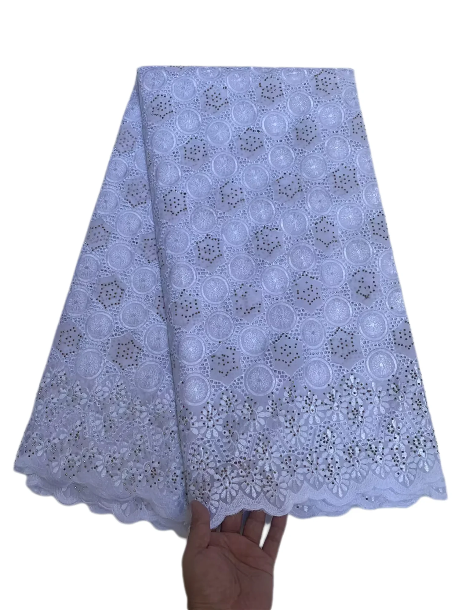 

Pure White African 100% Cotton Stones Lace Fabrics Swiss Voile Lace 2025 High Quality Nigerian Lace For Sewing Women Wedding 561