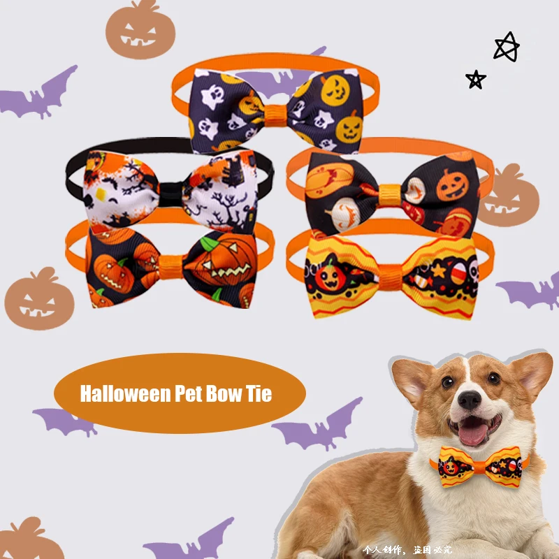 

1pcs Halloween Small Dog Cat Bow Tie For Dogs Cats Bows Skull Styles Pet Dog Bowties Collar Holiday Items For Pet