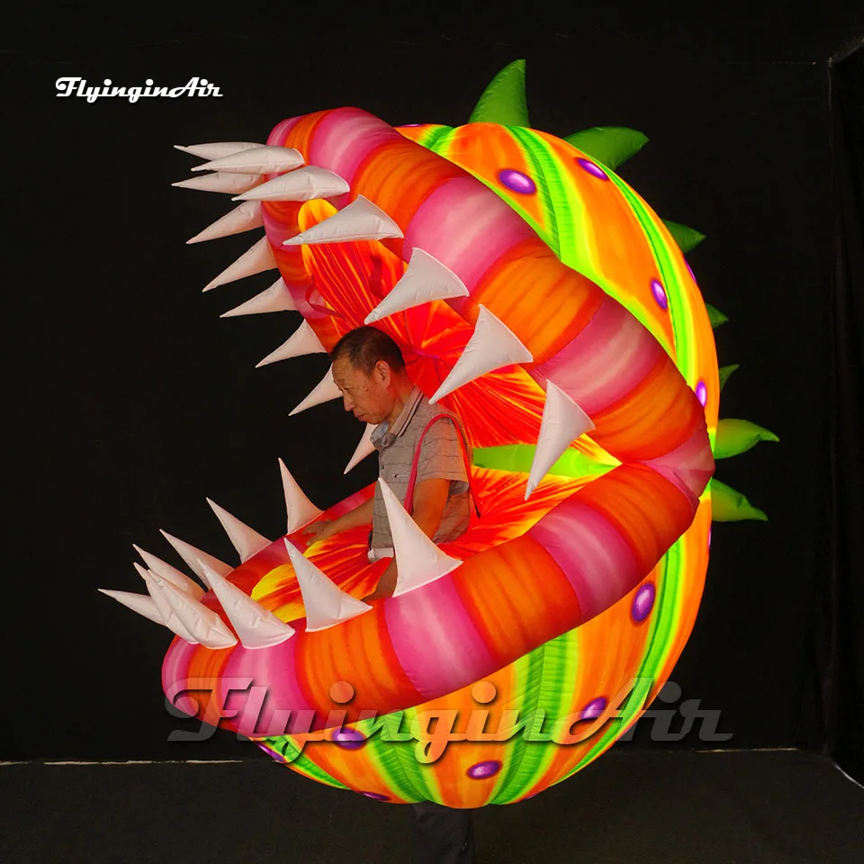 Parade Performance Walking Inflatable Cannibal Flower Costume 2m Wearable Blow Up Piranha Plant Suit For Stage Show