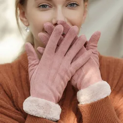 Guantes de invierno para mantener el calor para pantalla táctil, además de terciopelo interior de gamuza, protección contra el frío Simple, guantes gruesos para exteriores