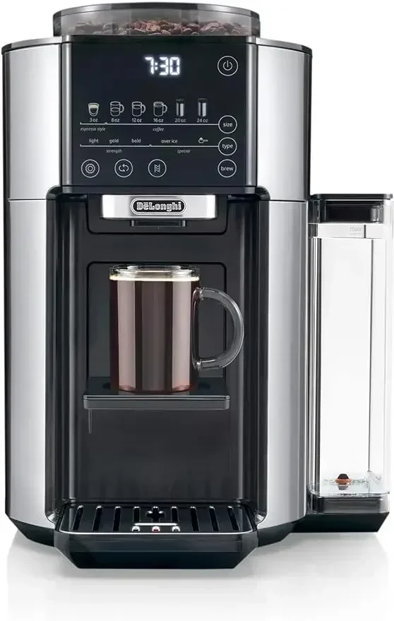 De'Longhi TrueBrew Drip Coffee Maker, Built in Grinder, Single Serve, 8 oz to 24 oz, Hot or Iced Coffee, Stainless, CAM51025MB,