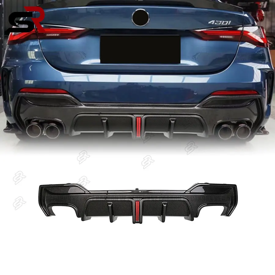 For BMW 4 Series G22 G23 Coupe 2021+ Carbon Fiber Rear Bumper Lip Diffuser with LED Lights Rear Lip Splitter Body Kit