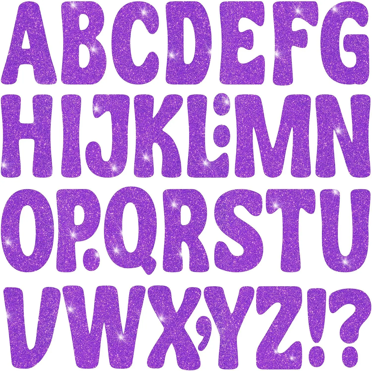 128Pcs 4Inch Deep Purple Glitter Uppercase Letter Stickers, Self-Adhesive Bulletin Board Letters for Classroom Decor, Wedding