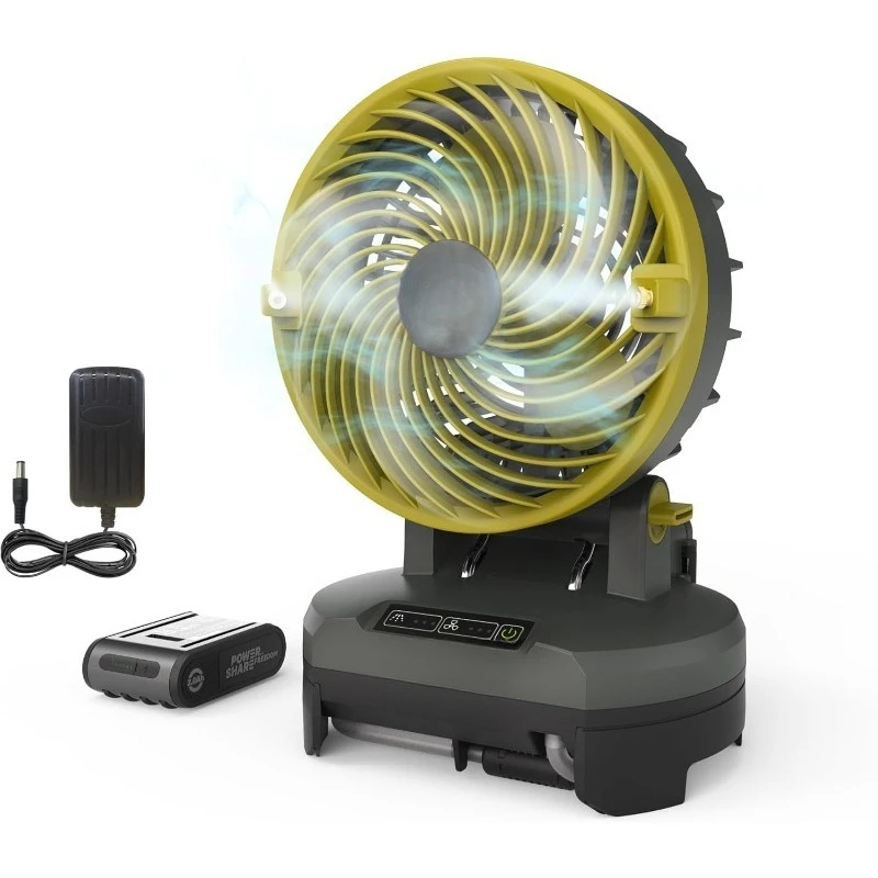 

20V Portable Outdoor Misting Fan EX022, Battery Powered with 3 Speed & 3 Mist Settings, Bucket Top Fan for Outside Camping,