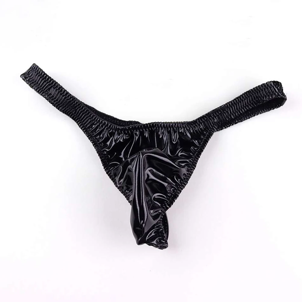 

Fashion 2022 New G-String Pu Leather Knickers Lingerie Low Rise Panties Panty Shiny U-Convex Underwear Wel Look