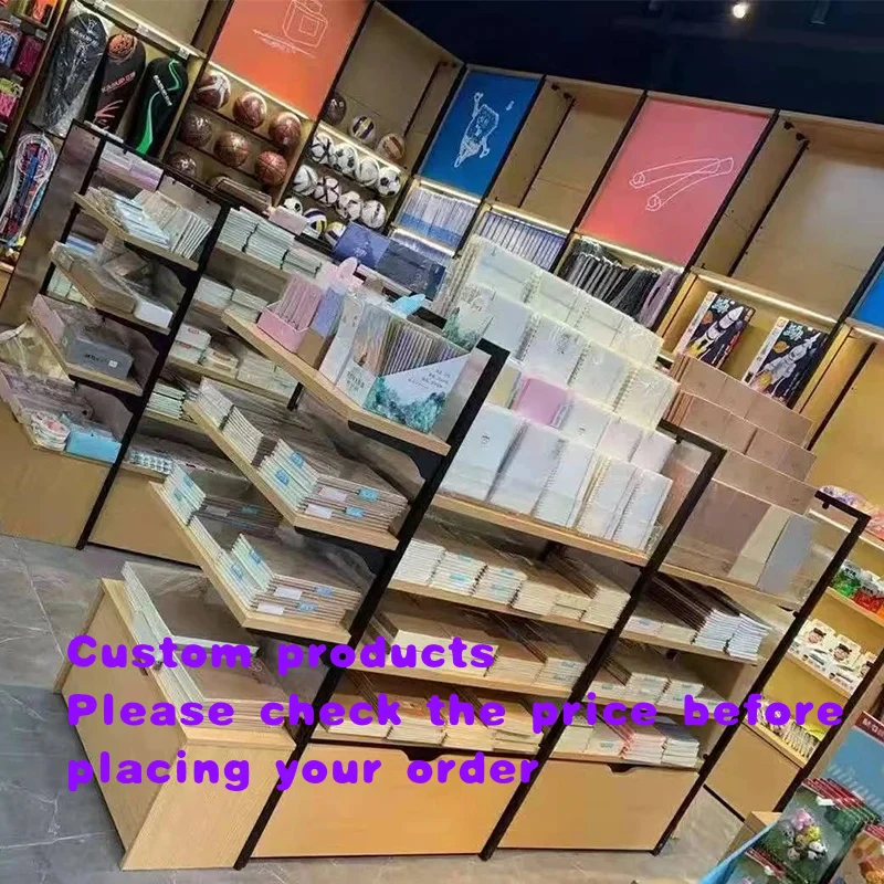 custom.Double Sided Wooden Miniso Style Shelving Stationery Papeleria Displaying