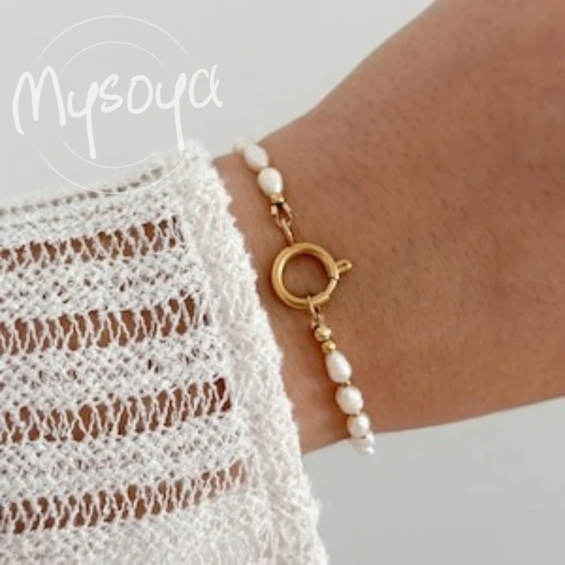 

MYSOYA 3-4mm White Baroque Freshwater Pearl Bracelet with Gift Box, for Him/ Her, for Birthday/ Wedding/ Mother's Day Gift A0294
