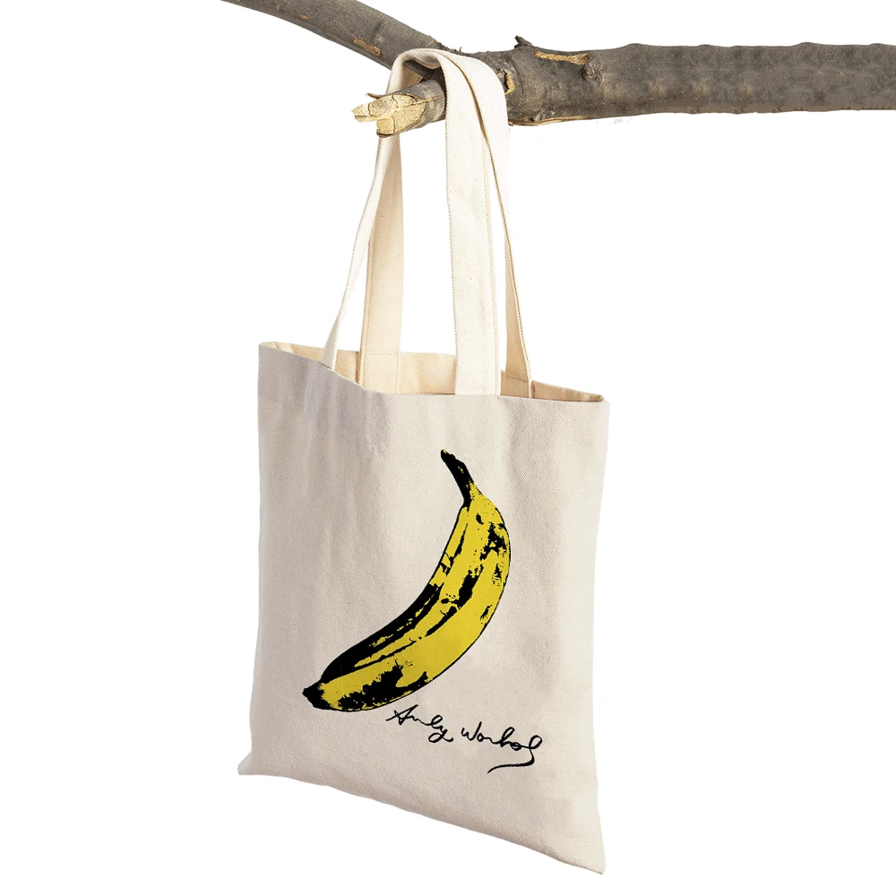 Andy Warhol Sunset Cat Cattle Banana Shopping Bag Double Print Eco Casual Nordic Shopper Bags Lady Canvas Tote Women Handbag