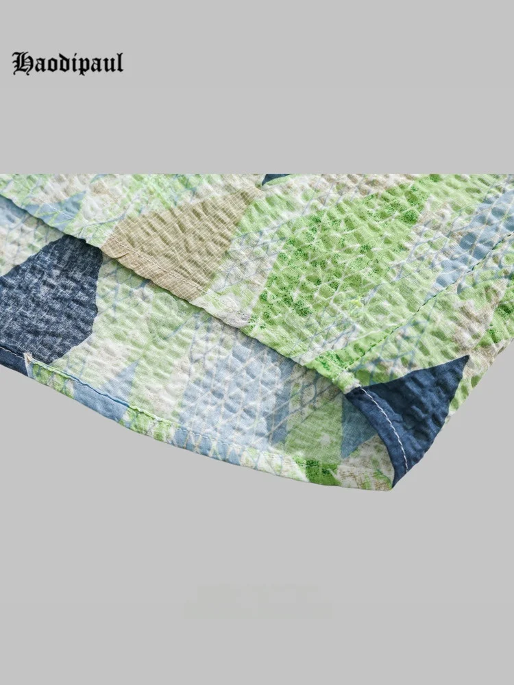 Haodipaul Лето Новый Американский Ретро Цвет Blo Diamond id Hawaii Casual ort Sve irt Женский Sle Полиэфирное волокно