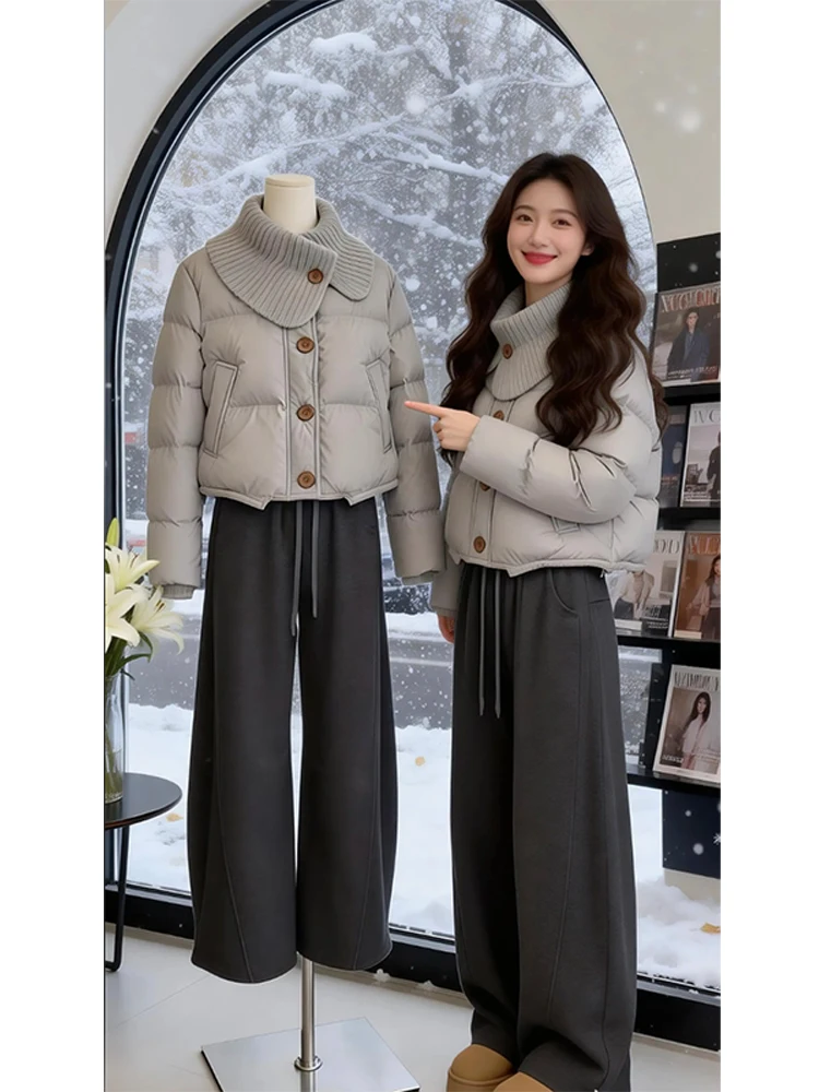

Thiened Knitted ort down Cotton Jaet Women's Winter Faion Large Size Padded Coat Korean Sle Loose Fit Commute Wear