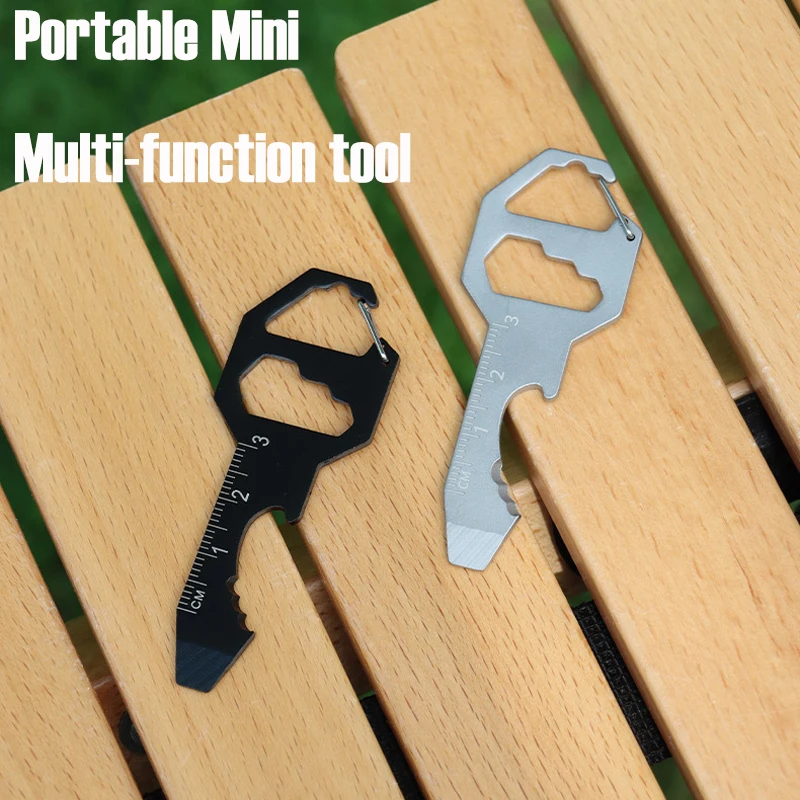 Multi-function Keychain Portable Bottle Opener Wrench Screwdriver Measuring Ruler for Outdoor Stainless Steel Pocket EDC Tools