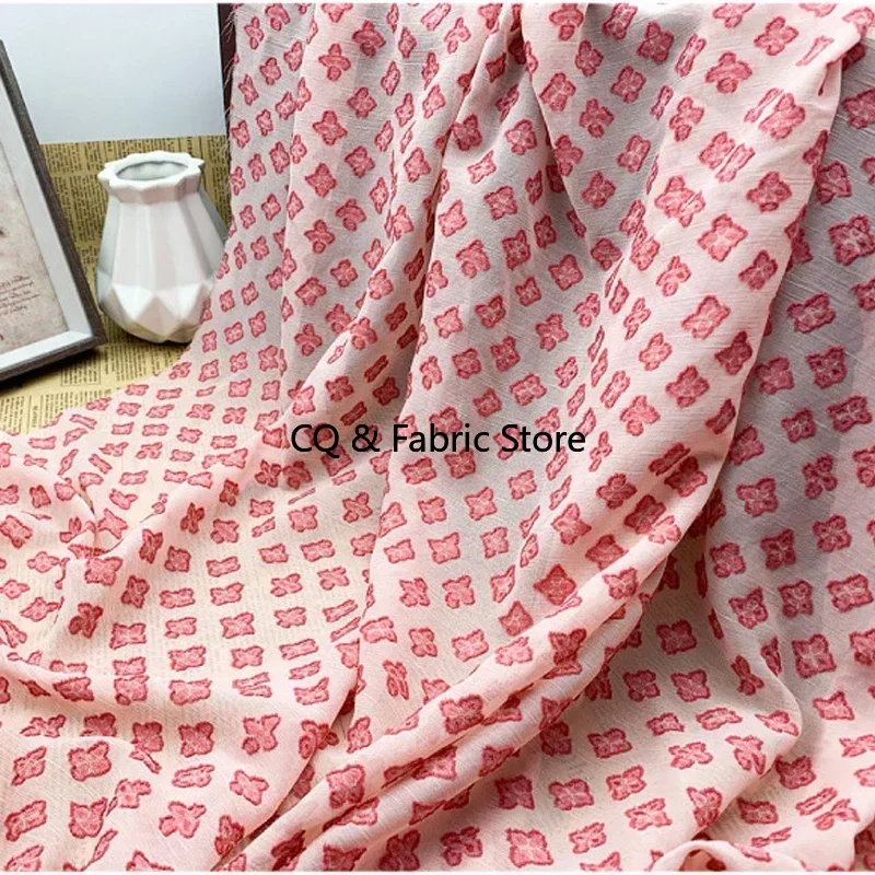 Four-leaf Clover Jacquard Cut Flower Chiffon ClotWrinkled Fabric Silk Crepe Fabric DIY Women's Stitching Sewing Patch