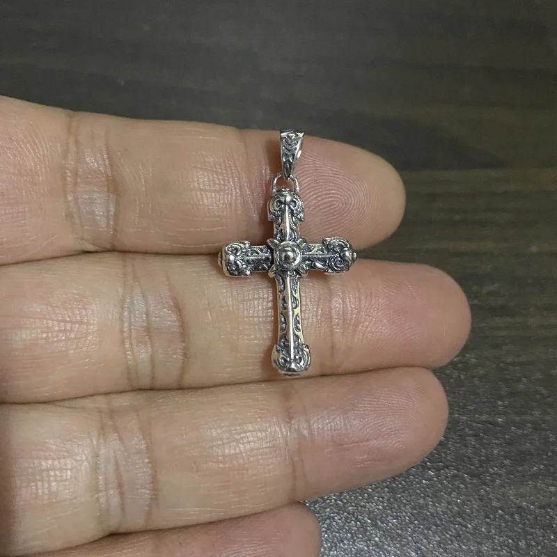 Unibabe Thai Silver Retro Cross Pendant Man Woman S925 Sterling Silver Vintage Small Cross Pendant Fine Jewelry