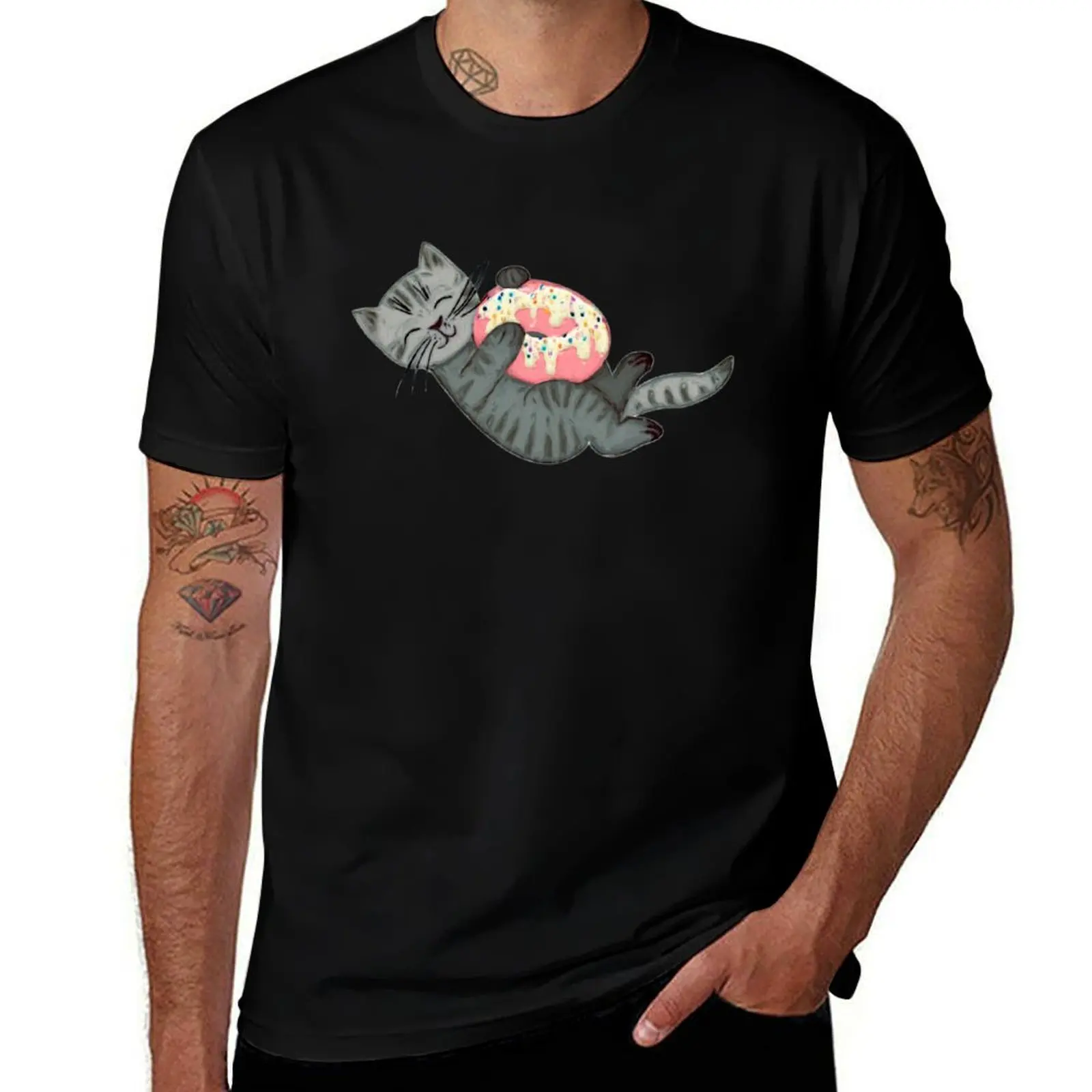 Kitten Loves Donut T-Shirt t shirt man plain cotton t shirt pack T-Shirt