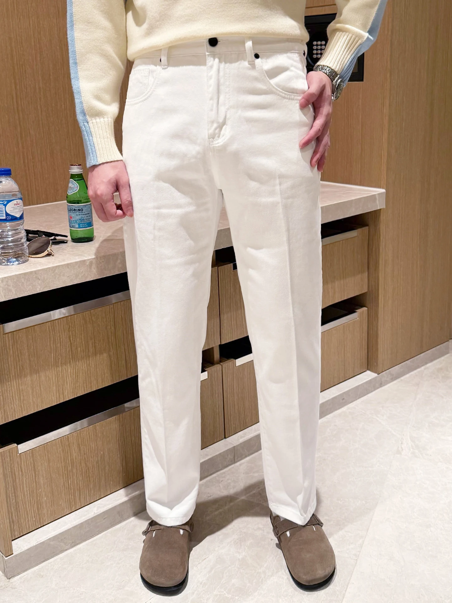 

Мужские джинсы прямого кроя в стиле ретро, ​​повседневные удобные белые хлопковые джинсовые брюки, модные осенне-зимние новинки YBROTHER