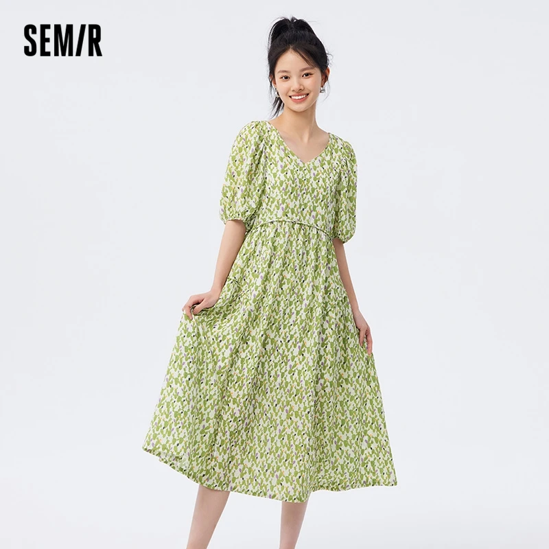 Semir Dress Women V-Neck 2023 New Summer Slim Fit Texture Chiffon Dress For Woman