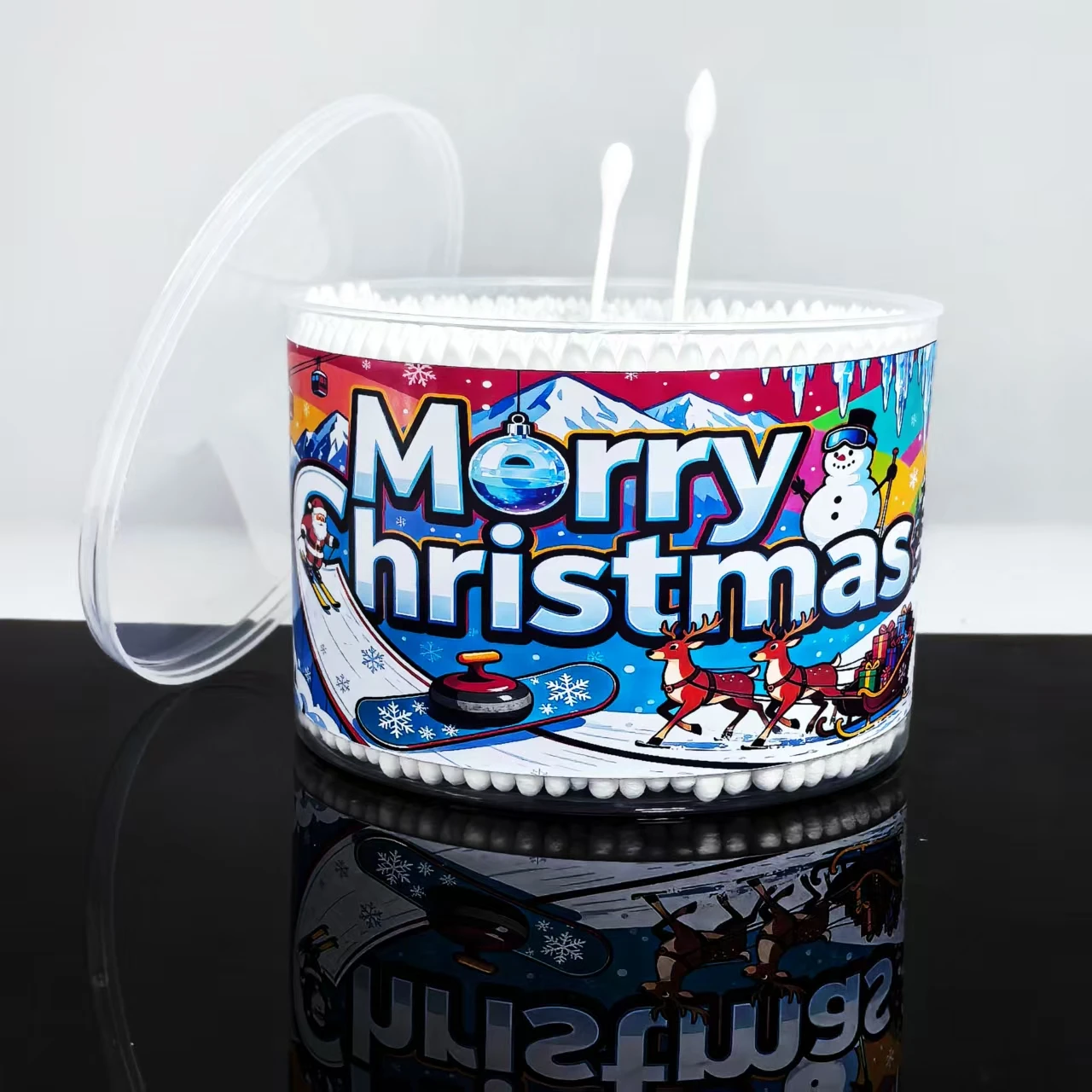 500 قطعة من مسحات القطن الأبيض المزدوجة على شكل عيد الميلاد، مسحات قطنية مستديرة حادة مزدوجة الأطراف لهدايا العطلات