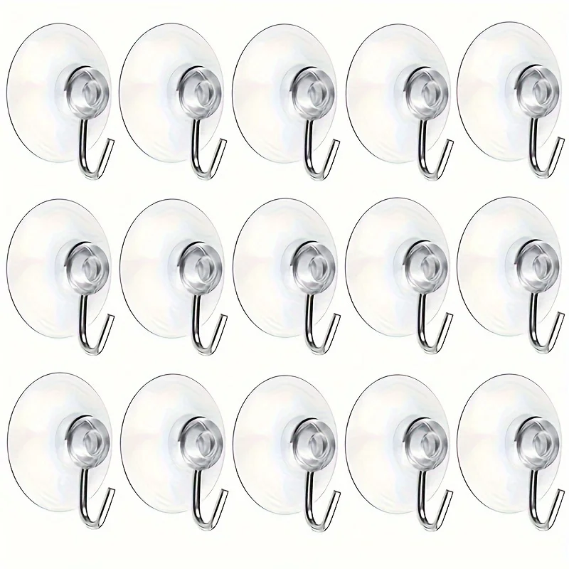 Clear Suction Cup Hooks with Metal Hooks - Traditional Style, Easy Install, Wall Mount, Plastic, for Kitchen, Bathroom, Shower,