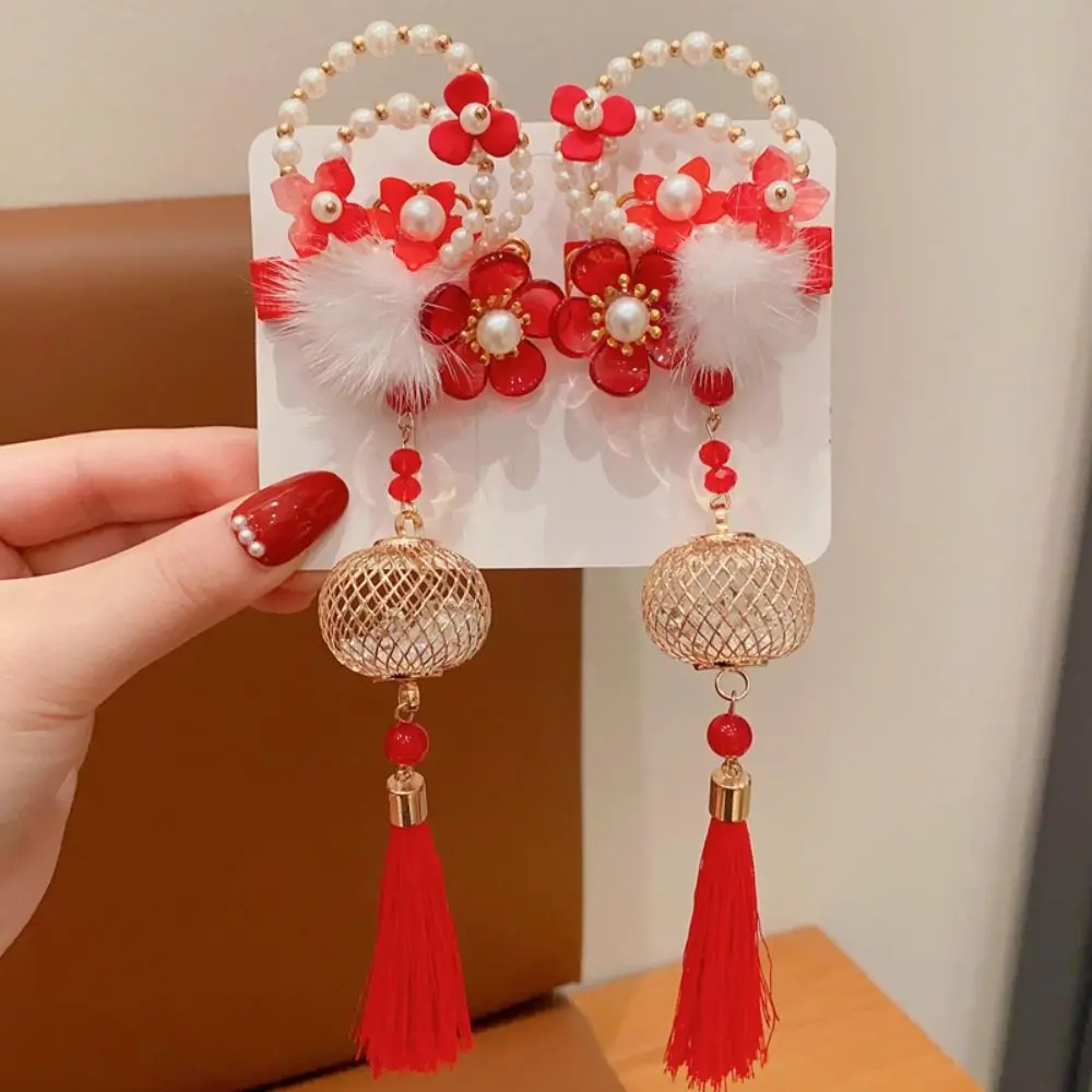 

Tassel Children Red Hairpin Flower Bow Chinese New Year Headwear Ancient Headwear Tang Suit Hair Clip Ancient Style Hairpin Baby