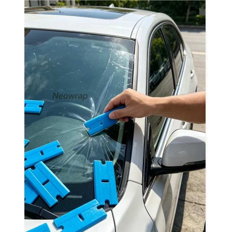 100Pcs Car Wrap Sticker Squeegee Label Clean Razor Glue Remover Window Glass Clean Scraper Double Edged Plastic Razor Blade