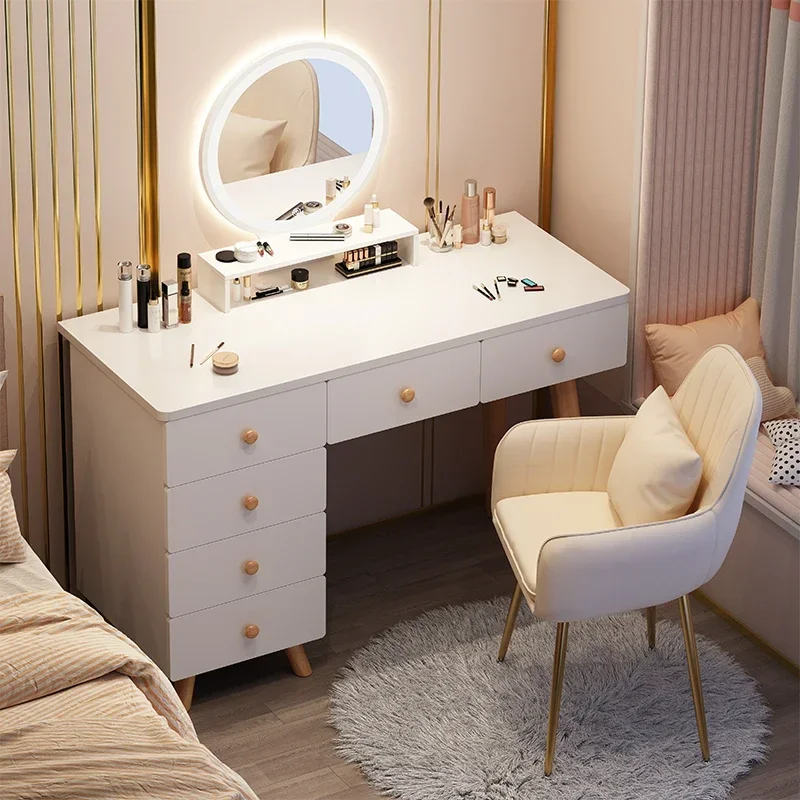 Minimal Drawers Dresser Cabinet Handles White Nordic Led Mirror Storage Makeup Table Women ModernMesa De Maquillaje Funiture