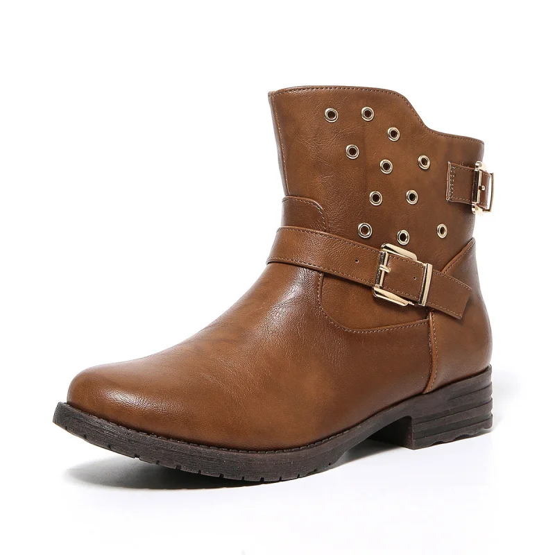 New Trend Women's Autumn Boots Brown Metal Buckle Ankle Boots For Women 2026 Fashion Platform Shoes Ladies Zipper Woman Booties