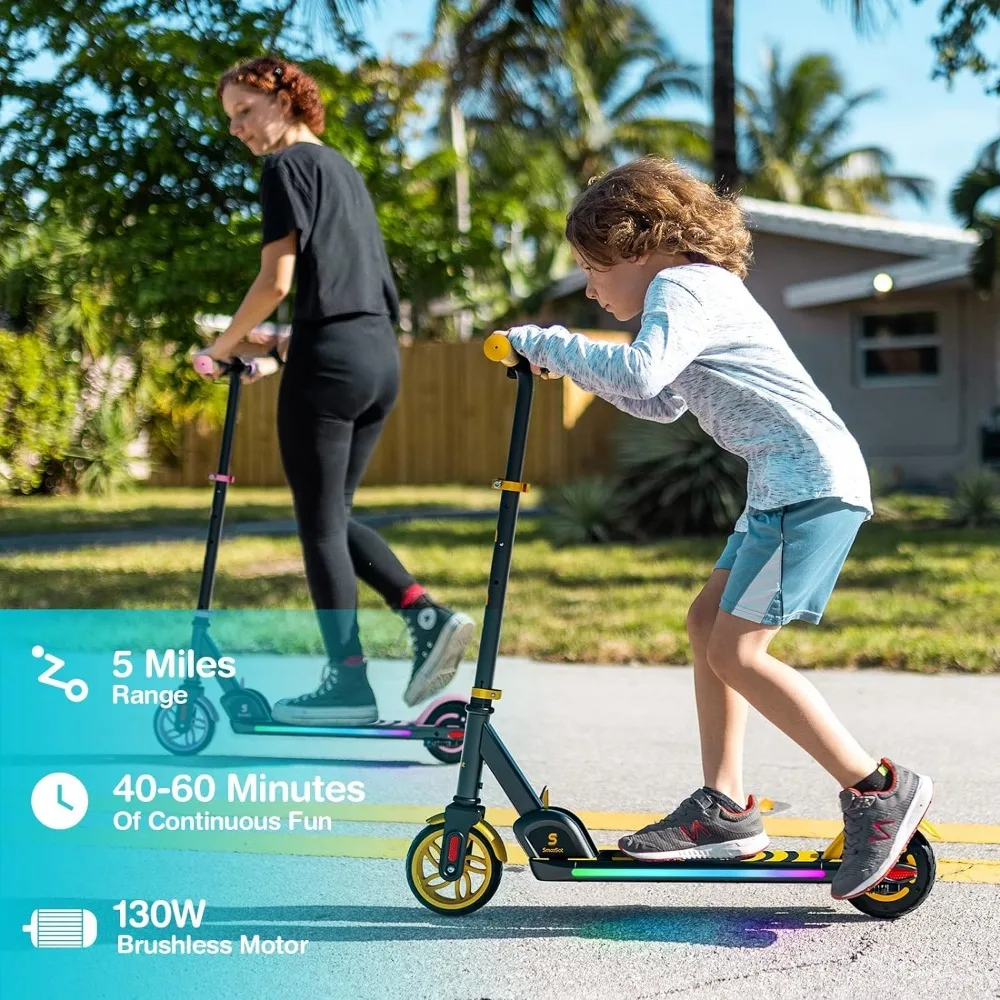 Apex-scooter elétrico para crianças, com bluetooth, alto-falante música, 5/8/10 mph, 60 min tempo de jogo, luzes coloridas