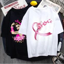 T-shirt da combattimento al cancro al seno T-shirt con grafica a farfalla retrò Ulzzang Hip Hop Streetwear Grunge anni 2000 Cltohes per le donne Y2k Top