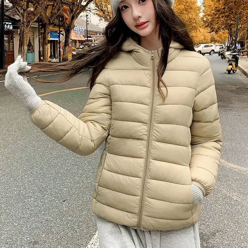Women Lightweight Hooded Cotton Jacket Windproof Warm Outdoor Zipper Casual Winter Padded Coat