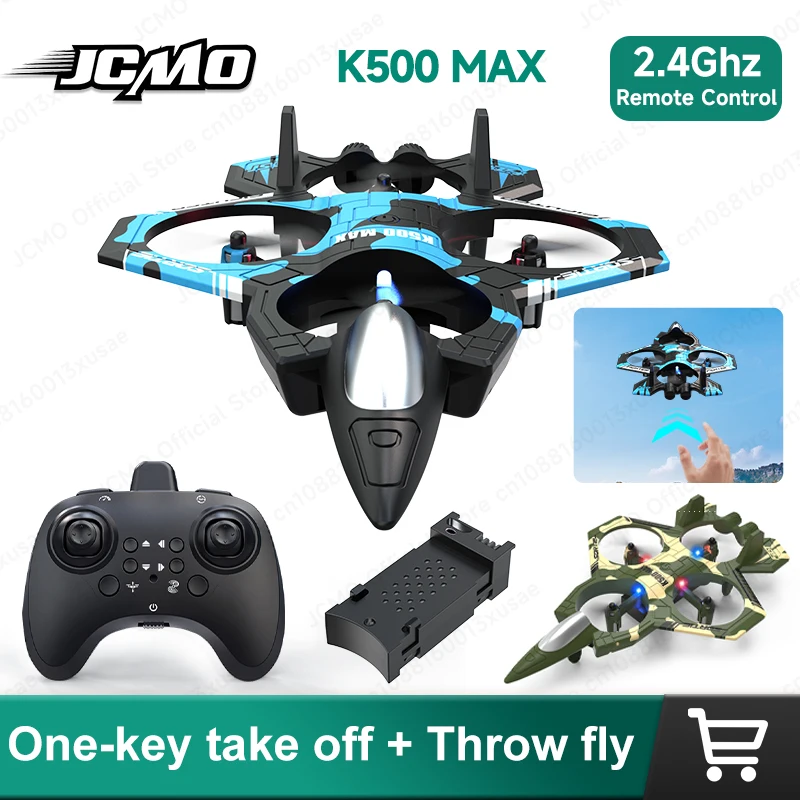 

JCMO K500MAX Игрушечный самолет с дистанционным управлением, один ключ, снятие, бросок на 360° ° Rolling Flight 2,4 ГГц RC Трехскоростной регулируемый игрушечный самолет
