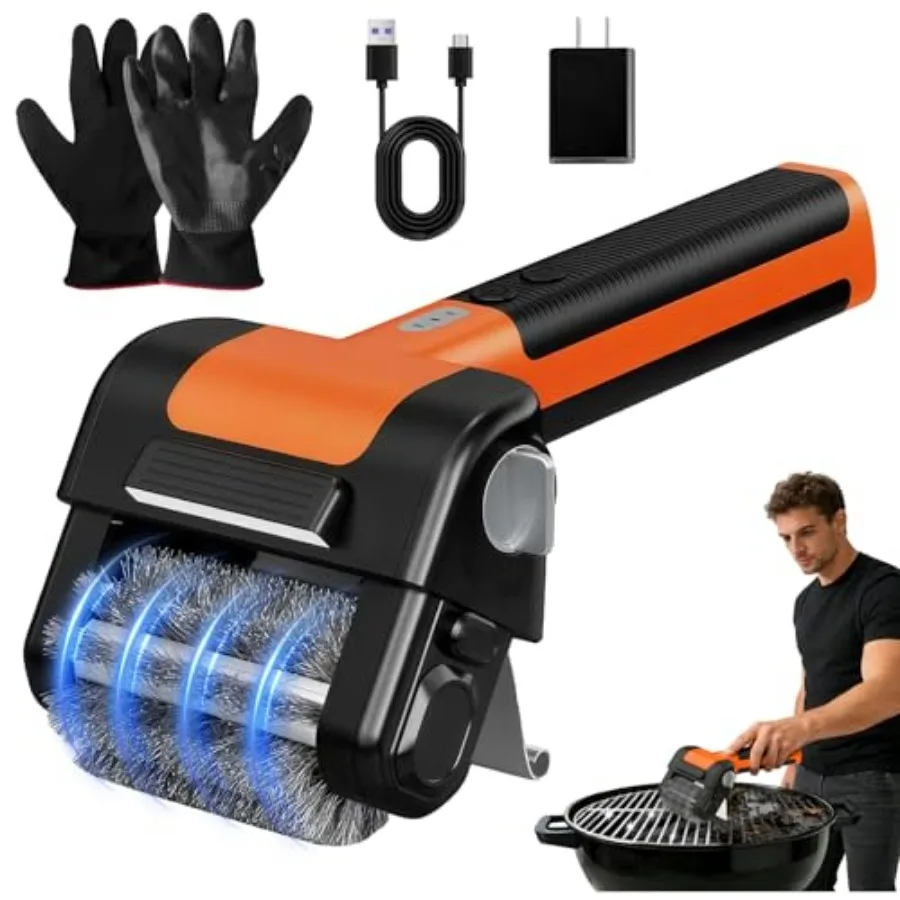 

Electric Grill Brush 950 RPM Cordless Electric BBQ Grill Cleaner with 4500mAh Battery LED Light 304 Stainless Steel Brush Head