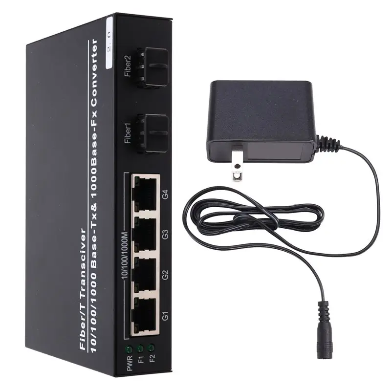 Y43A-US PLUG Gigabit SFP Media Converter 2 SFP To 4 RJ45 10/100/1000M Fiber Optic Switch, For Fast Connectivity Ethernet Convers