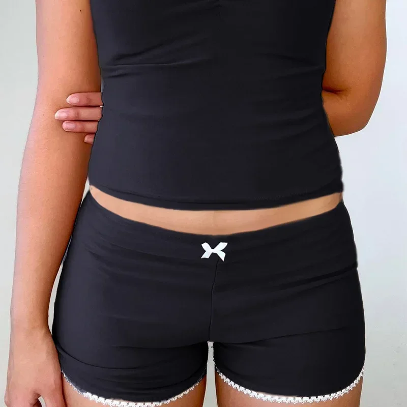 Bow Basic Lace Shorts Low waisted Y2K Streetwear Slim Shorts Women Mid Rise Versatile Slim Sports Casual Short Pants Hottie